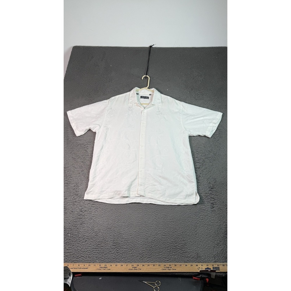 Milano Bay Shirt Mens XL Palm‎ Leaf Jacquard Short Sleeve Button Up Summer Top